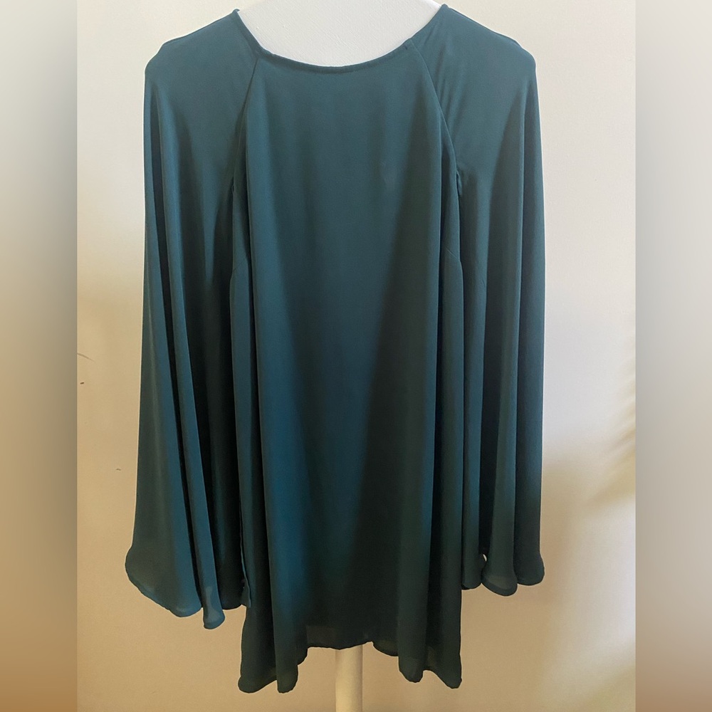 Green Batwing Sleeve Sheer Dress